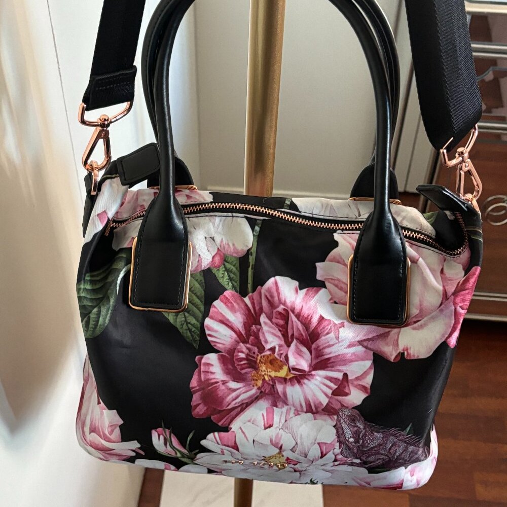 Ted Baker Shoulder Bag - Black Floral with Rose Gold Hardware